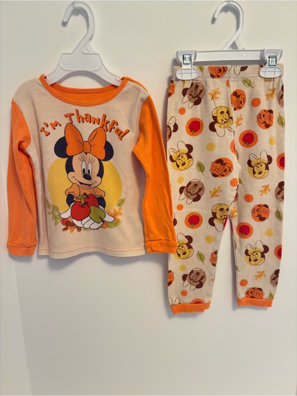 Disney Junior Minnie Mouse "I'm Thankful" Thanksgiving Fall Pajama Set Size 4T